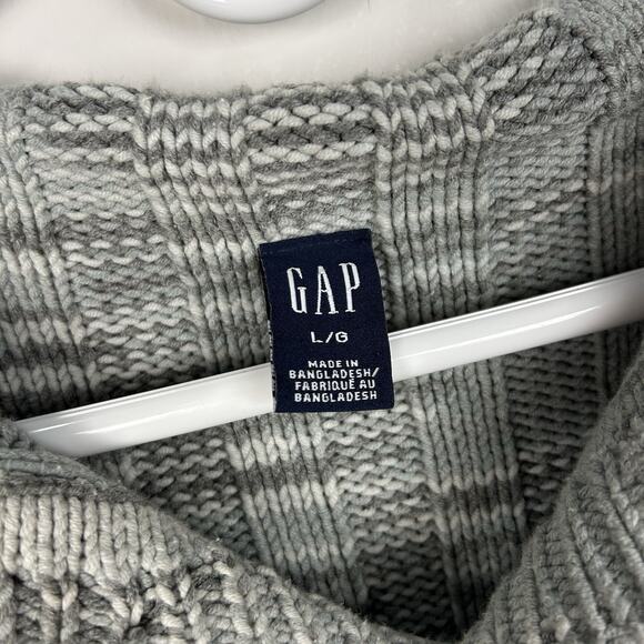 Vintage Y2K GAP Women’s Gray Ribbed Knit Sweater Button Collar Striped Size L - Picture 7 of 12